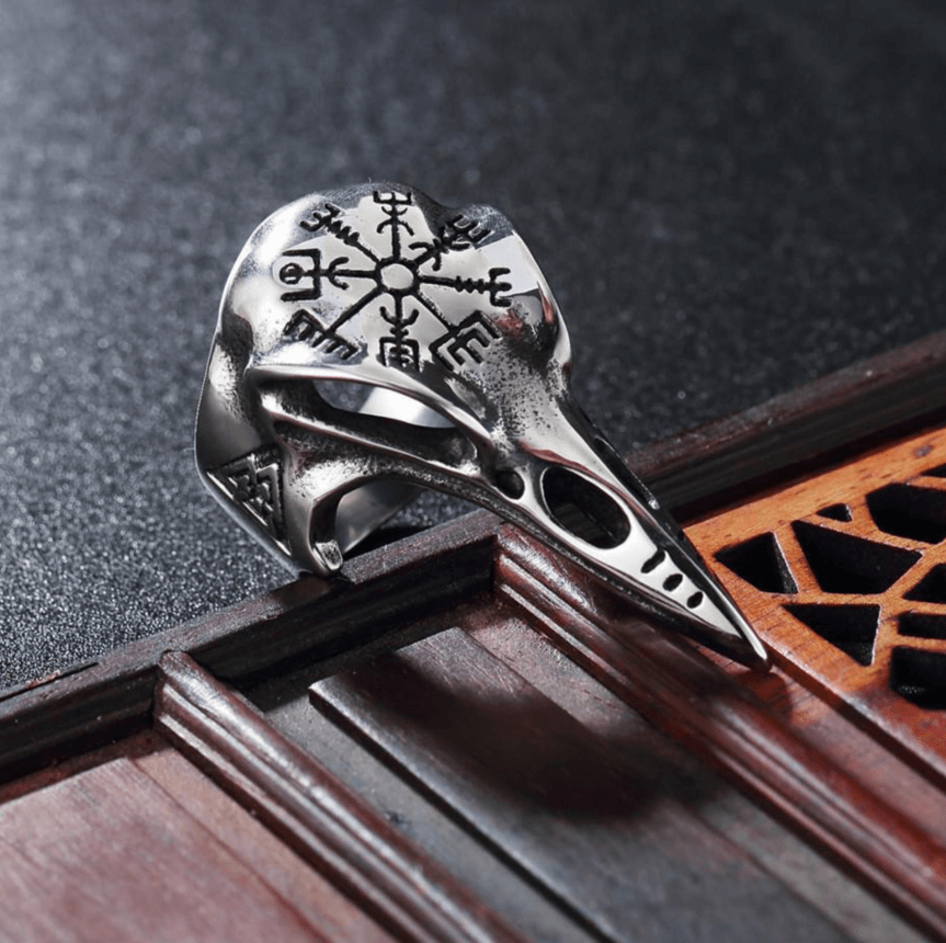 Viking Crow Skull Compass Stainless Steel Ring