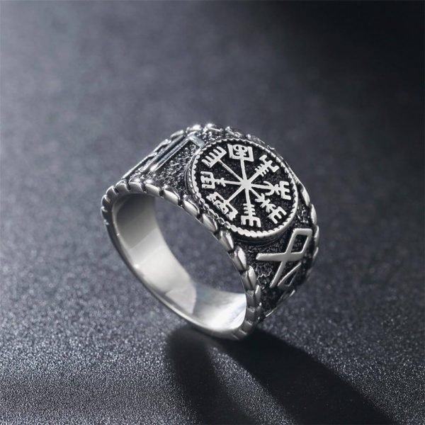 Nordic Viking Rune Compass Stainless Steel Ring