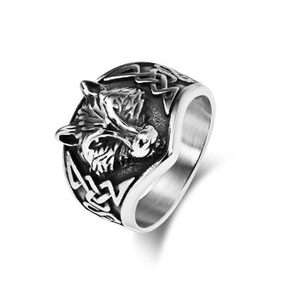 Vintage Viking Wolf Head Stainless Steel Ring