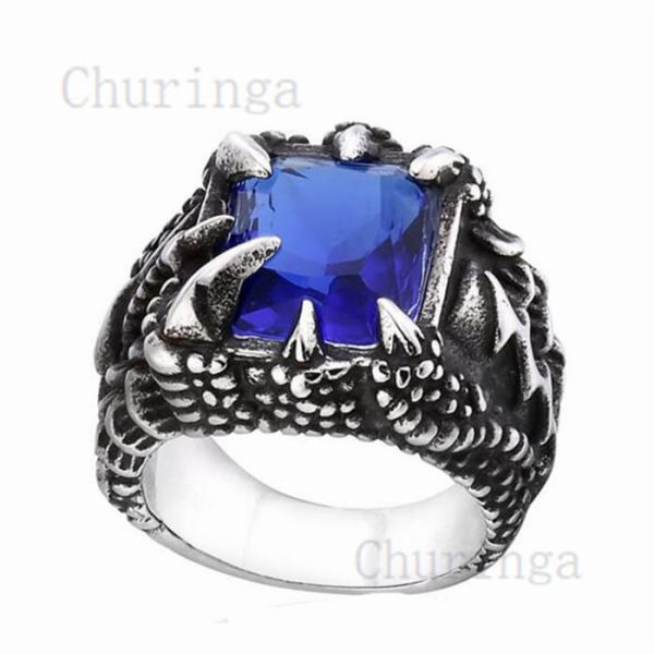 European and American domineering stainless steel dragon claw inlaid with Black diamond skull ring