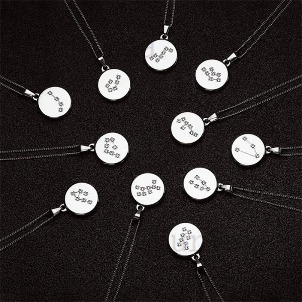 12 Constellation Round Brand Crystal Encrusted Gold Plated Stainless Steel Pendant