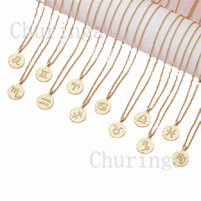 12 Constellation Gold Plated Round Brand Pattern Stainless Steel Pendant