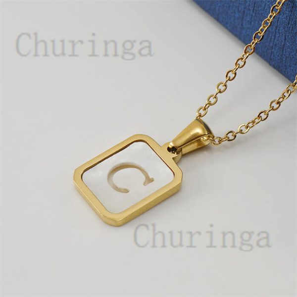 26 Letter Square Brand Stainless Steel Shell Hollowed Out Letter Pendant