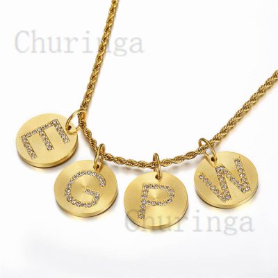 18K Gold Plated Coin Round Plate English Letter Stainless Steel Pendant