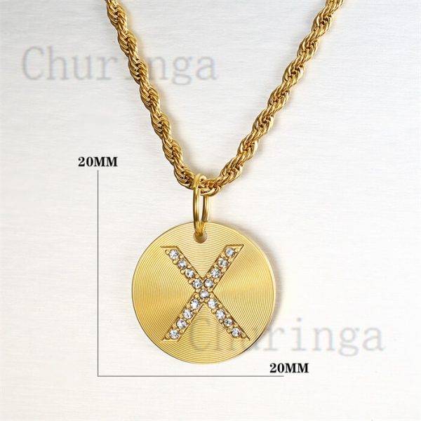 18K Gold Plated Coin Round Plate English Letter Stainless Steel Pendant