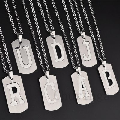 26 English Letter Square Brand Stainless Steel Double Letter Pendant