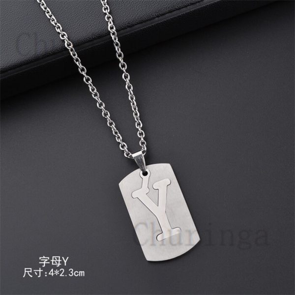 26 English Letter Square Brand Stainless Steel Double Letter Pendant