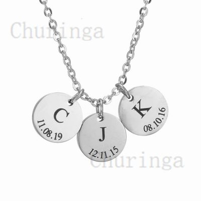 Stainless Steel English Letter Etching Small Round Brand Pendant
